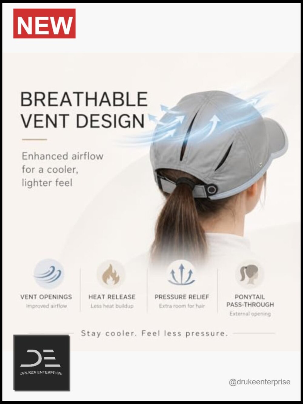 Cooling UPF50+ Ponytail Baseball Cap, Breathable Lightweight Golf Running - Picture 2 of 7